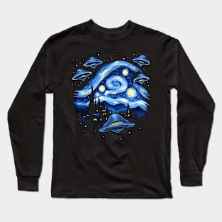 Starry Night UFO Alien Gifts Men Women Kids Funny Alien Long Sleeve T-Shirt